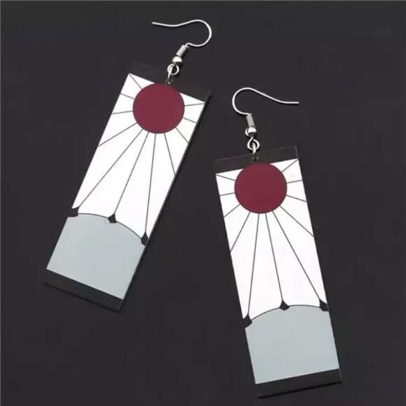 Demon Slayer Tanjiro Hanafuda Earrings - Kimetsu No Yaiba Anime Cosplay Jewelry - Picture 3 of 7